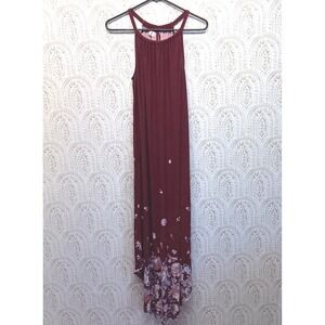 Maurices 24/7 Womens Burgundy Floral Border Print Halter Maxi Dress M